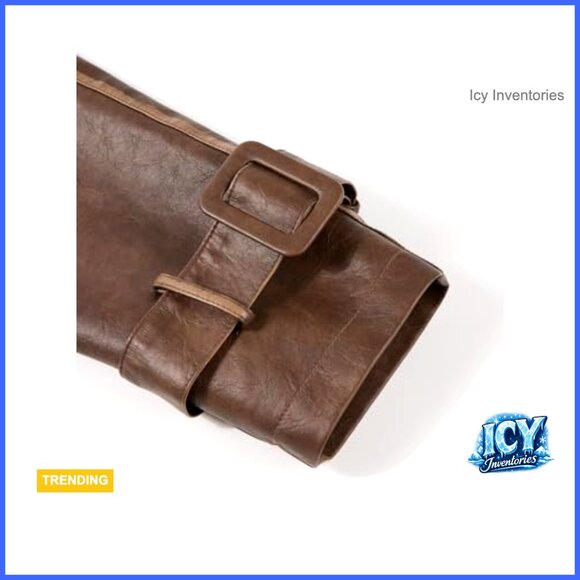 Faux PU Leather Trench Coat with Belt, Oversize Classic Lapel Overcoat - Picture 7 of 7